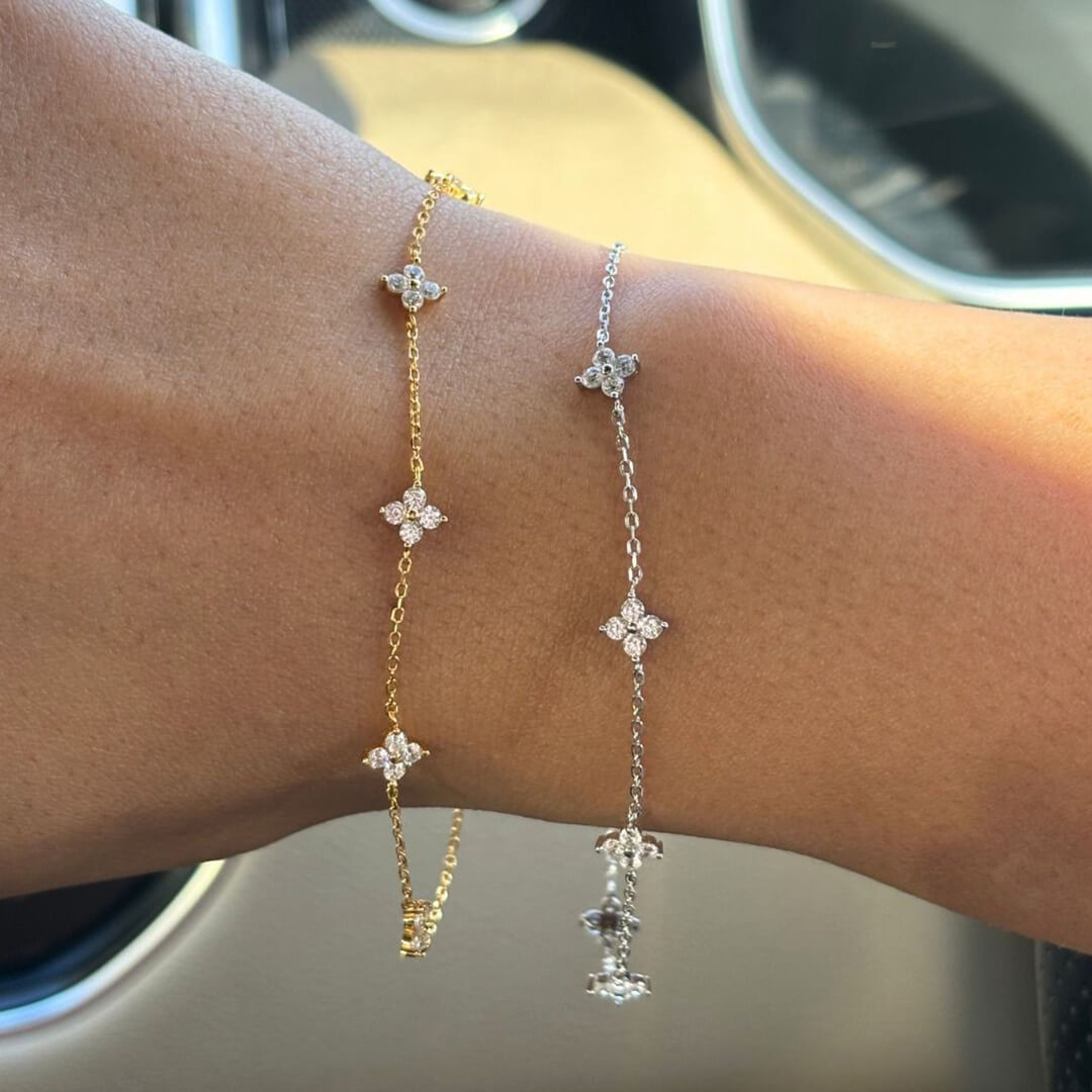 Dina Rhinestone Flower Chain Bracelet
