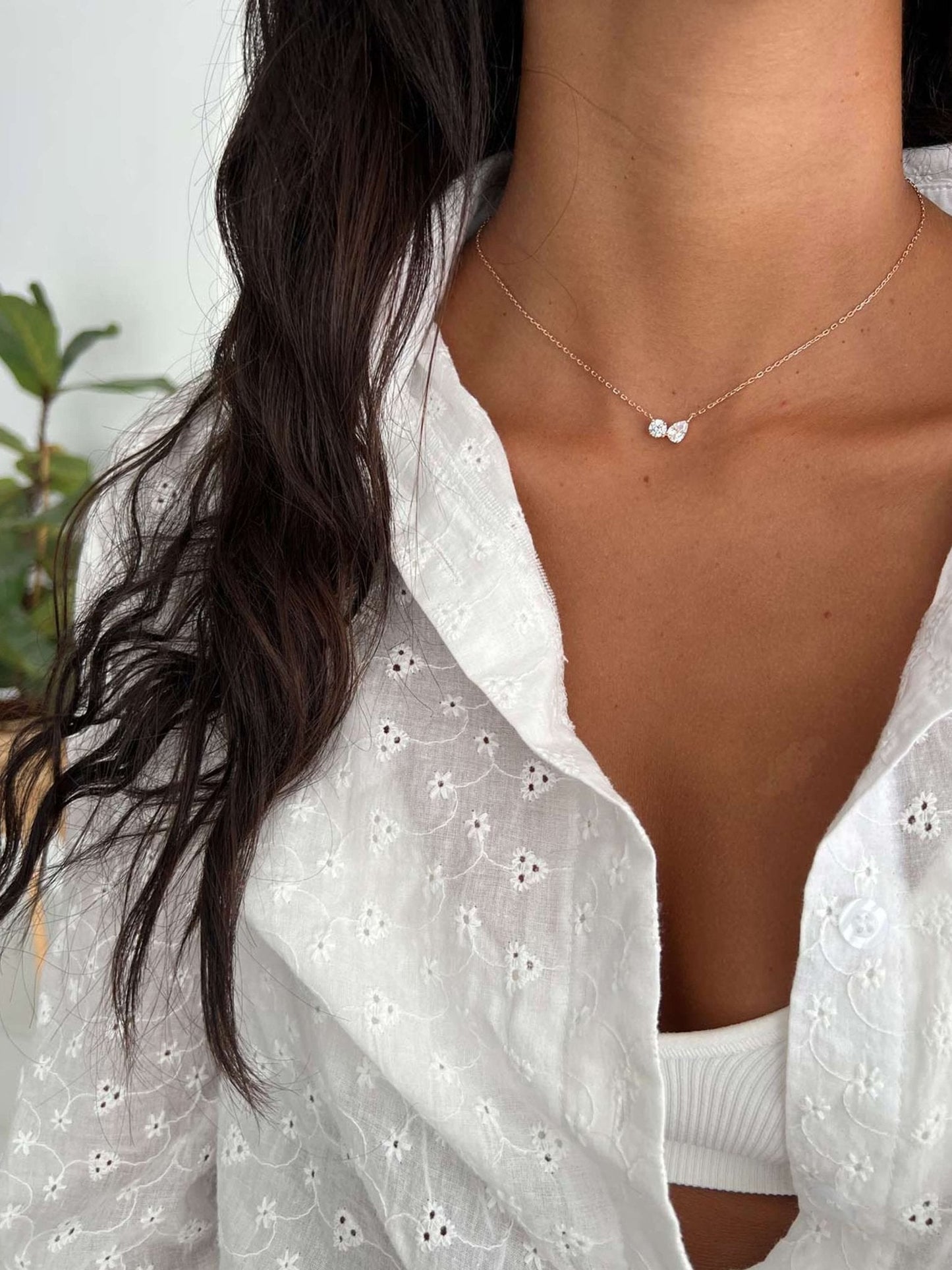 Sarah Twin Zirconia Pendant Necklace