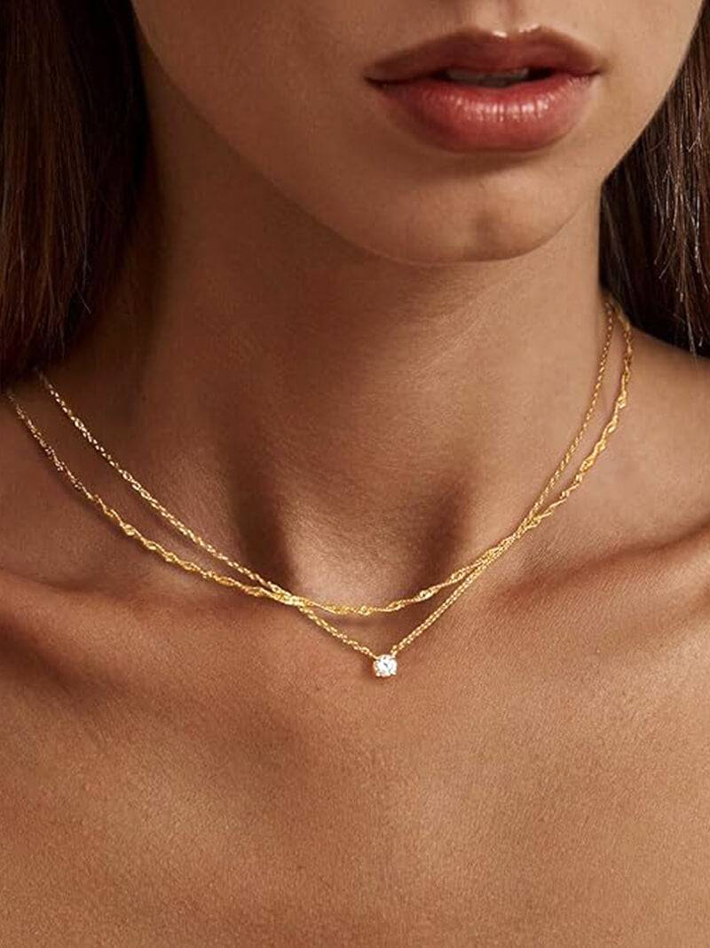 Sisi Double Layer Zirconia Pendant Necklace