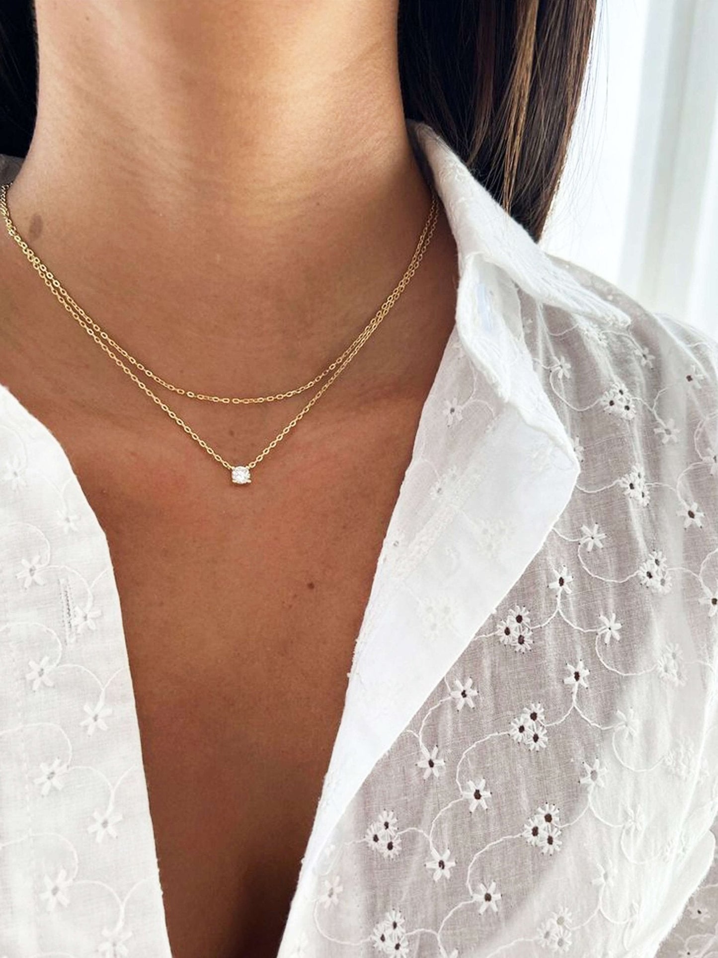 Sisi Double Layer Zirconia Pendant Necklace