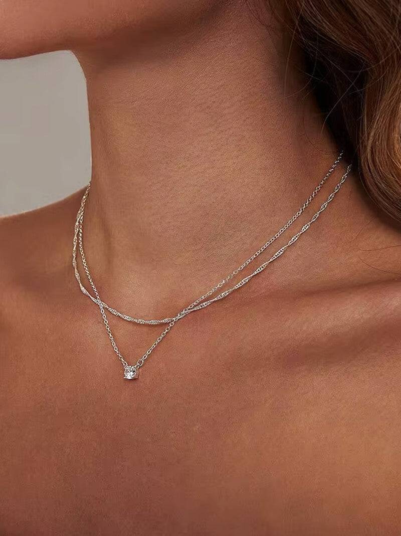 Sisi Double Layer Zirconia Pendant Necklace