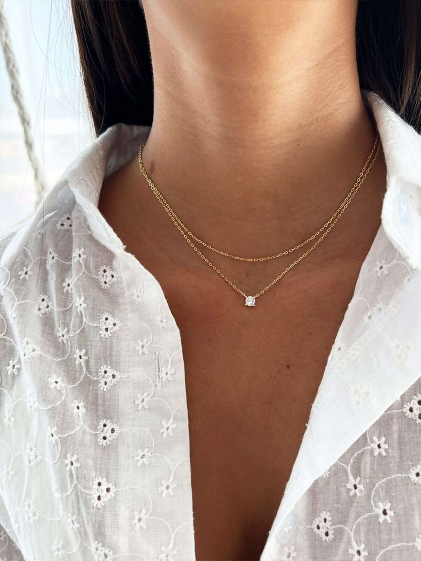 Sisi Double Layer Zirconia Pendant Necklace