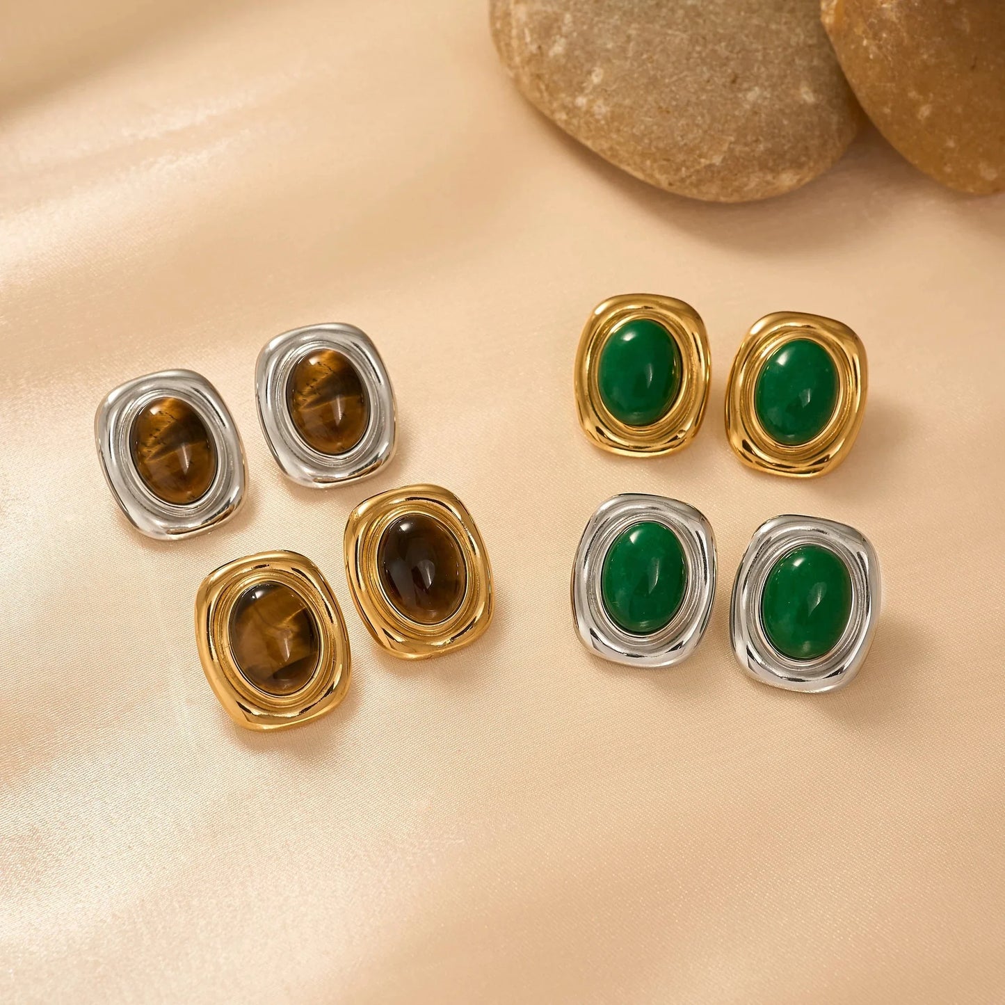 Emma Oval Natural Stone Earrings