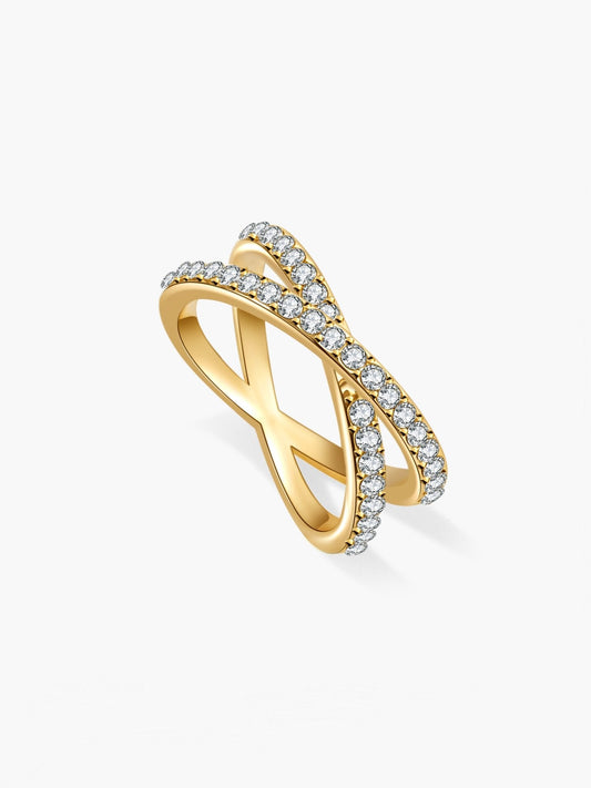 Daisy Crossed Rhinestone Band Ring