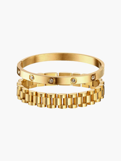 Iconic Link Chain & Zirconia Cuff Bracelet Set