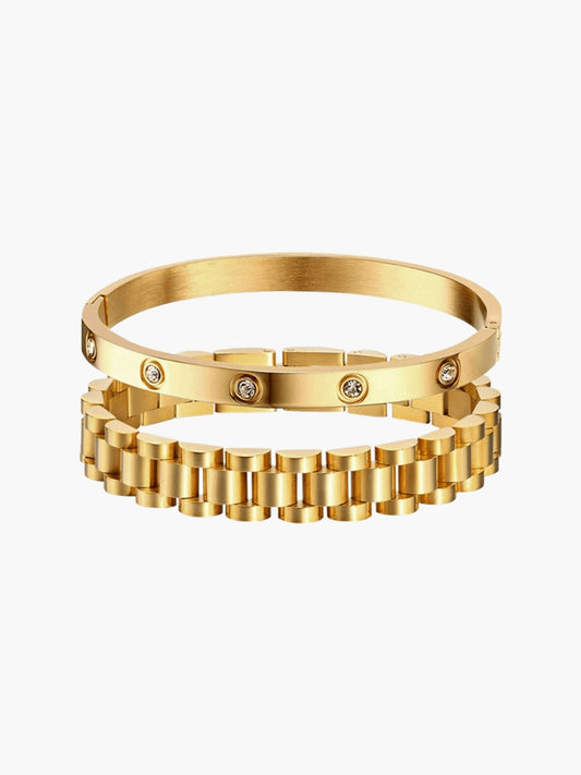 Iconic Link Chain & Zirconia Cuff Bracelet Set