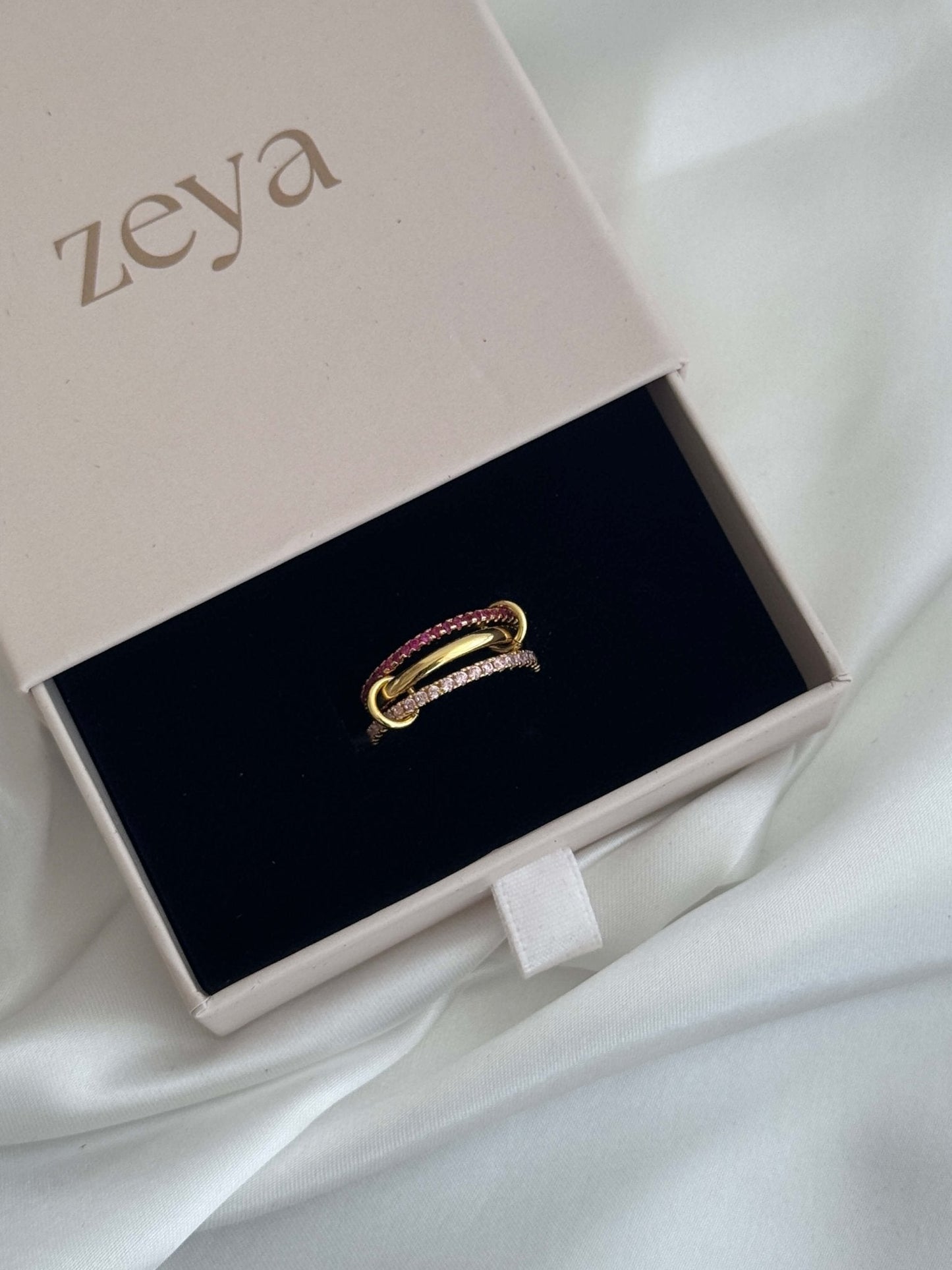 Rosy Pink Rhinestone Stacked Ring